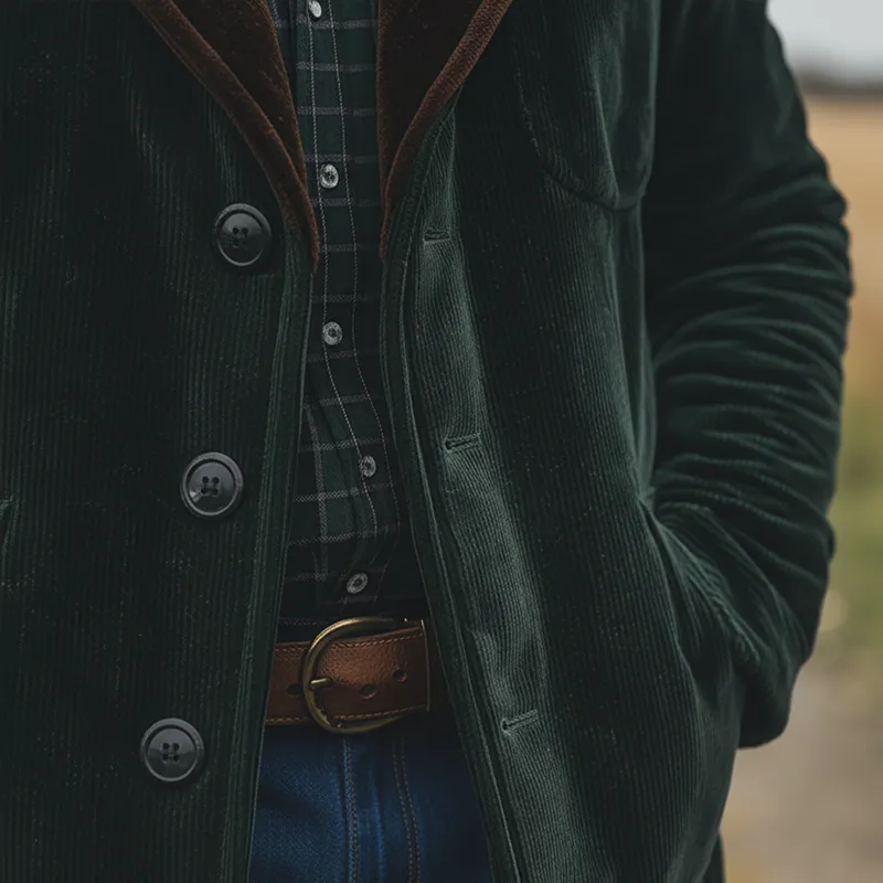 Men's Winter Retro Color-blocked Corduroy Long Button Coat MTA0595K4P sold by Manly product image thumbnail 5