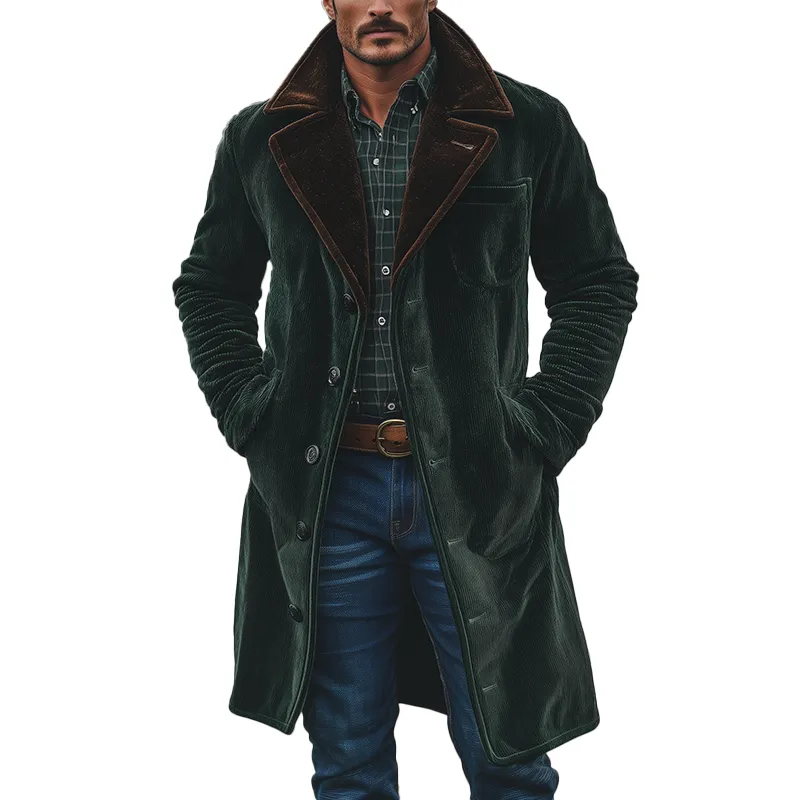 Men's Winter Retro Color-blocked Corduroy Long Button Coat MTA0595K4P sold by Manly