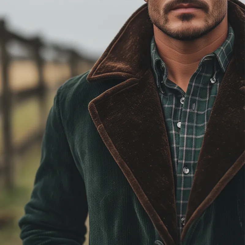 Men's Winter Retro Color-blocked Corduroy Long Button Coat MTA0595K4P sold by Manly product image thumbnail 3