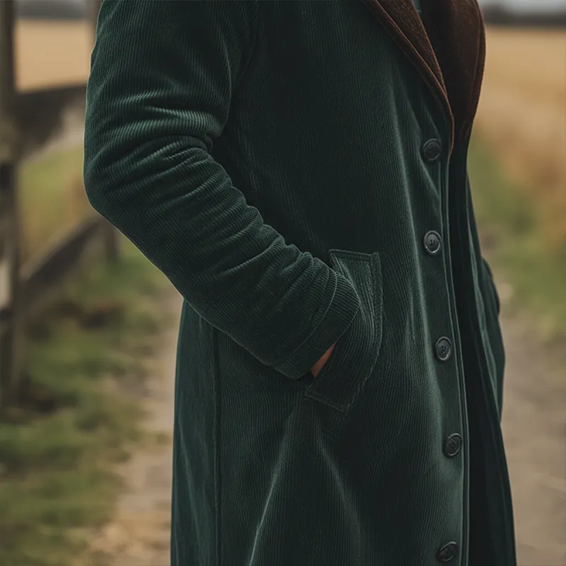 Men's Winter Retro Color-blocked Corduroy Long Button Coat MTA0595K4P sold by Manly product image thumbnail 4