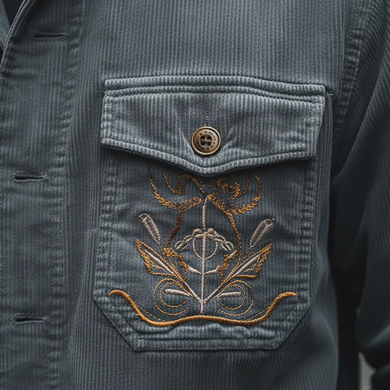 Men's Simple Retro Embroidered Corduroy Shirt MTA0507K1P sold by Manly product image thumbnail 5