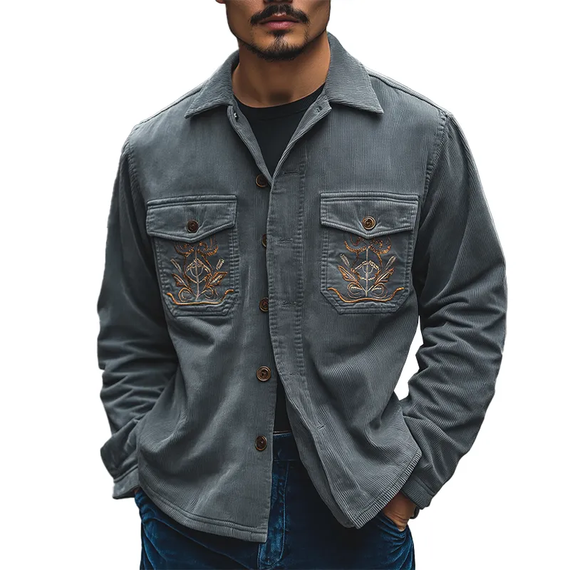 Men's Simple Retro Embroidered Corduroy Shirt MTA0507K1P sold by Manly