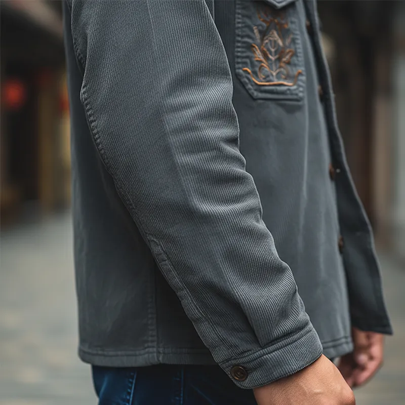 Men's Simple Retro Embroidered Corduroy Shirt MTA0507K1P sold by Manly product image thumbnail 3