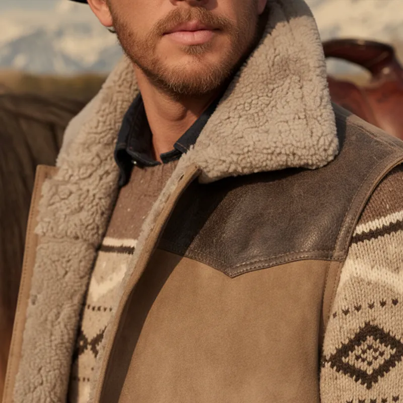 Men's Winter Retro Faux Suede Patchwork Fleece Lining Vest MTA0542K7P sold by Manly product image thumbnail 3