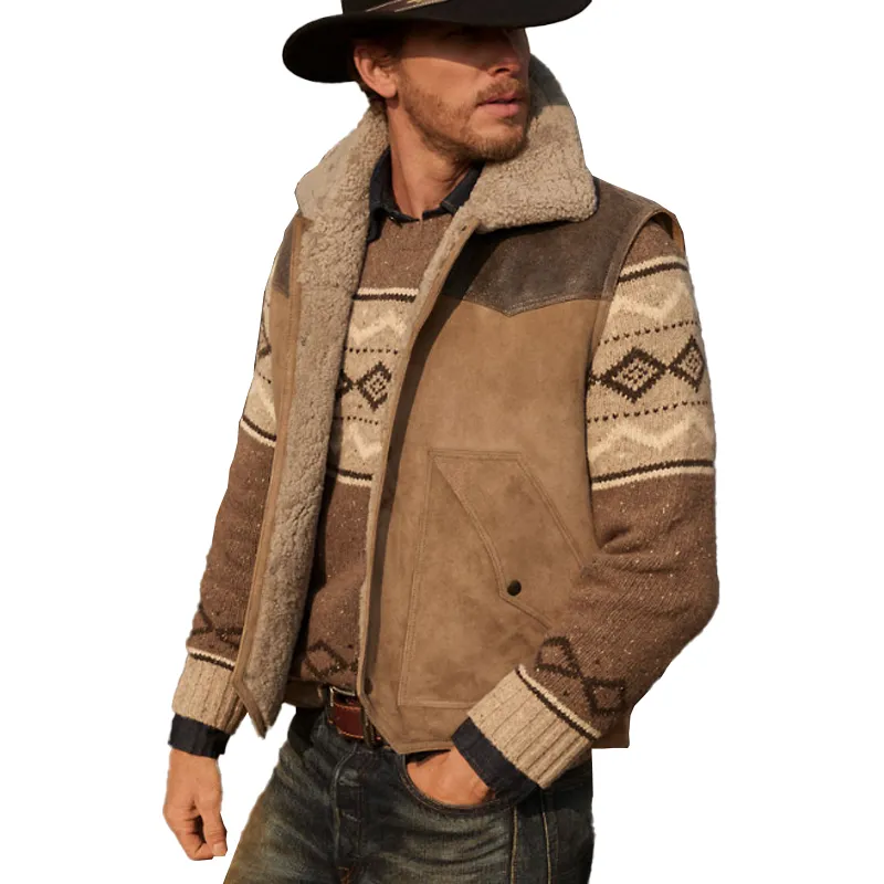 Men's Winter Retro Faux Suede Patchwork Fleece Lining Vest MTA0542K7P sold by Manly