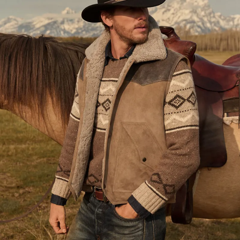 Men's Winter Retro Faux Suede Patchwork Fleece Lining Vest MTA0542K7P sold by Manly product image thumbnail 2