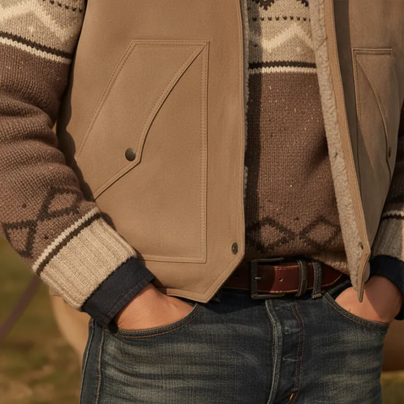 Men's Winter Retro Faux Suede Patchwork Fleece Lining Vest MTA0542K7P sold by Manly product image thumbnail 5