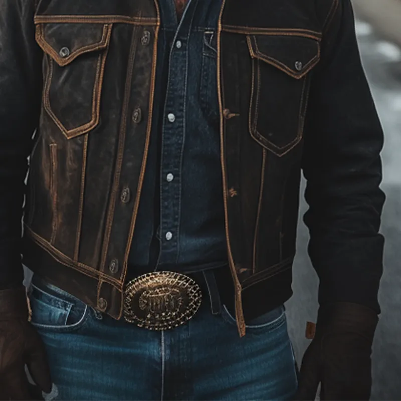 Men's Vintage Distressed Washed Denim Button-down Jacket MTA0370K7X sold by Manly product image thumbnail 3