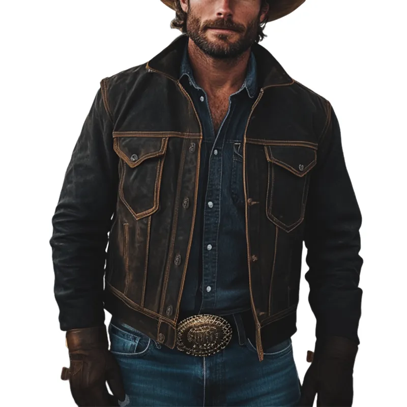 Men's Vintage Distressed Washed Denim Button-down Jacket MTA0370K7X sold by Manly