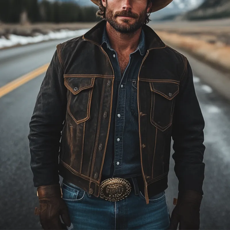 Men's Vintage Distressed Washed Denim Button-down Jacket MTA0370K7X sold by Manly product image thumbnail 2