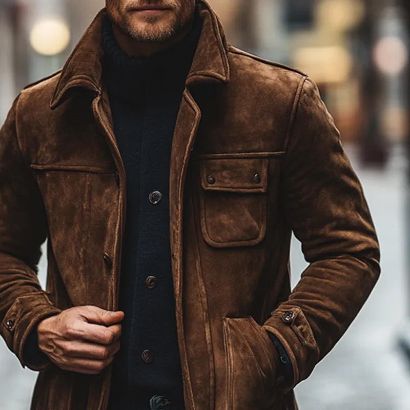 Men's Retro Solid Color Lapel Faux Suede Mid-Length Coat MTA0536K2X sold by Manly product image thumbnail 4