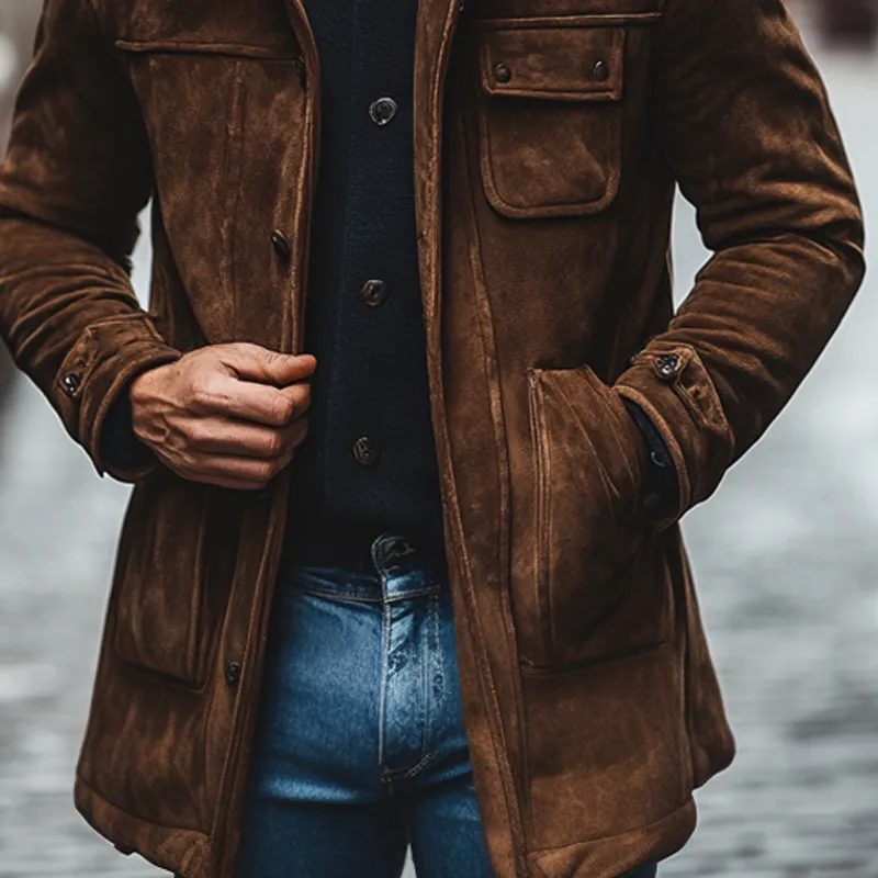 Men's Retro Solid Color Lapel Faux Suede Mid-Length Coat MTA0536K2X sold by Manly product image thumbnail 2