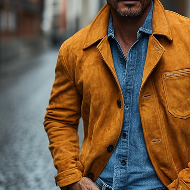 Men's Casual Solid Color Faux Suede Collar Button Jacket MTA0593K9X sold by Manly product image thumbnail 2