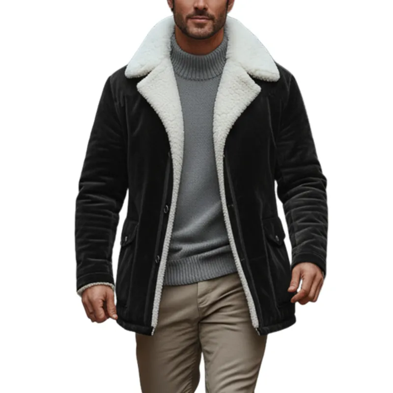 Men's Classic Casual Lapel Fleece Lining Button Faux Velvet Coat MTA0550K1K sold by Manly