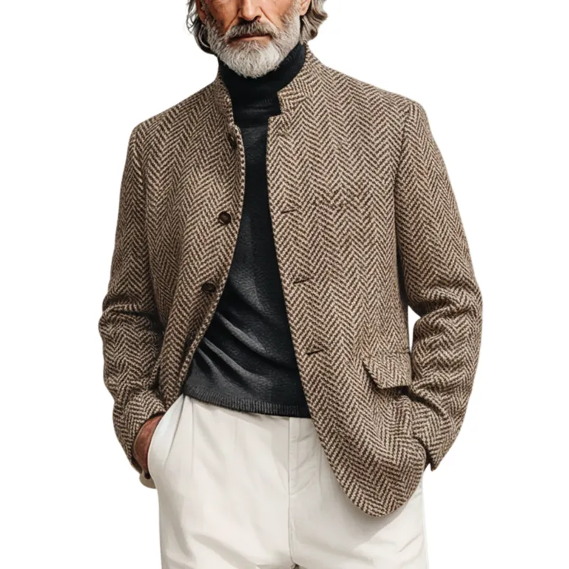 Men's Classic Casual Stand-up Collar Faux Herringbone Wool Jacket MTA0577K7K sold by Manly