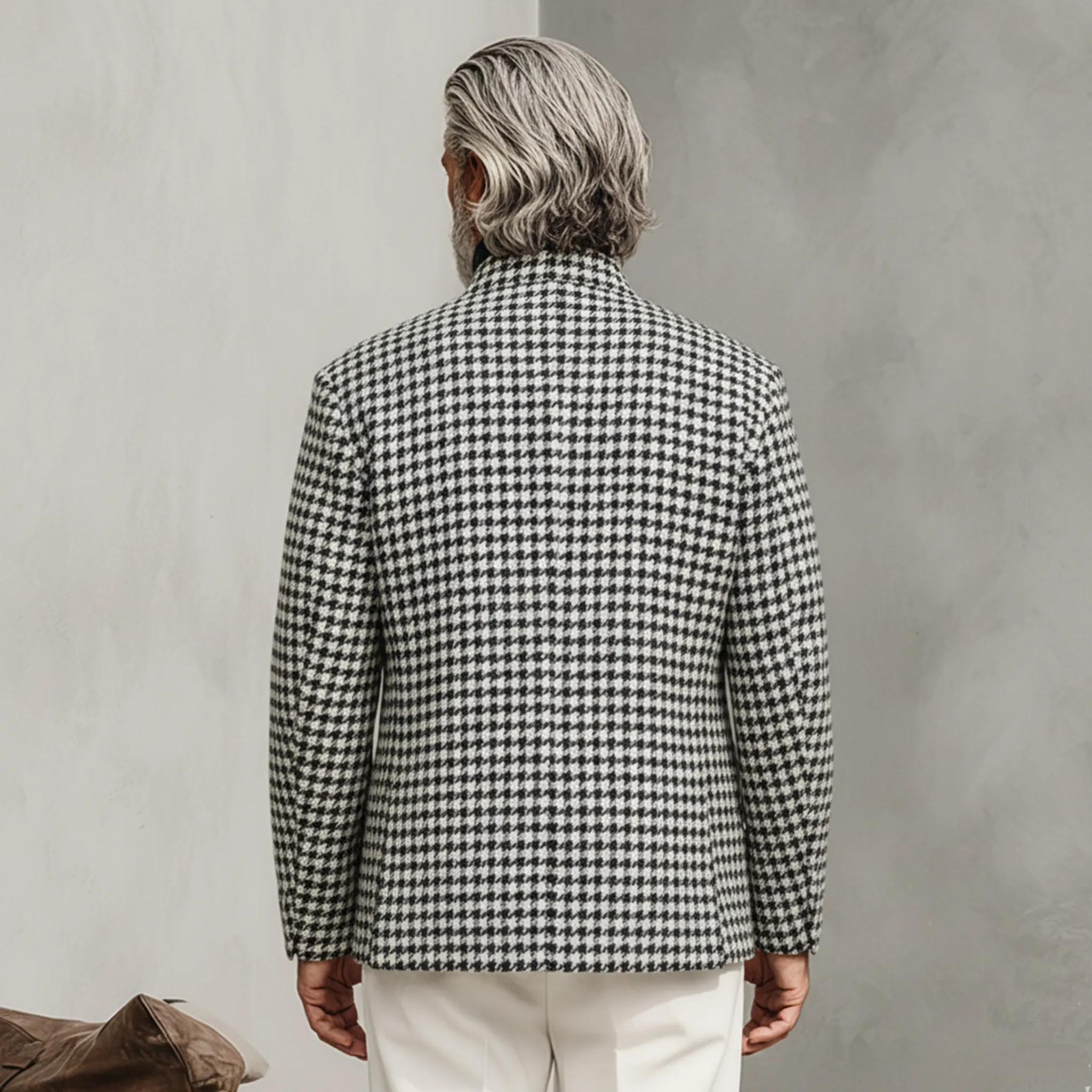 Men's Classic Casual Stand Collar Faux Houndstooth Wool Jacket MTA0538K8K sold by Manly product image thumbnail 4