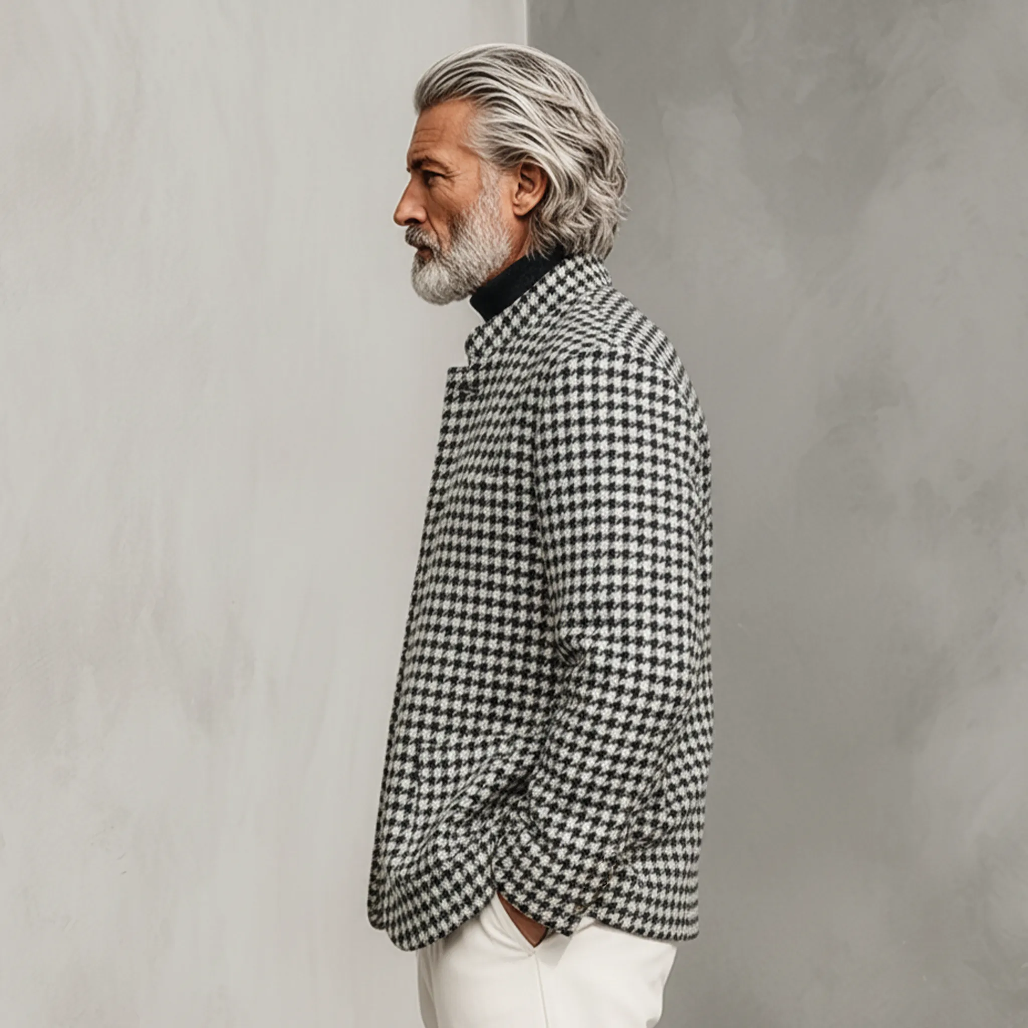 Men's Classic Casual Stand Collar Faux Houndstooth Wool Jacket MTA0538K8K sold by Manly product image thumbnail 3