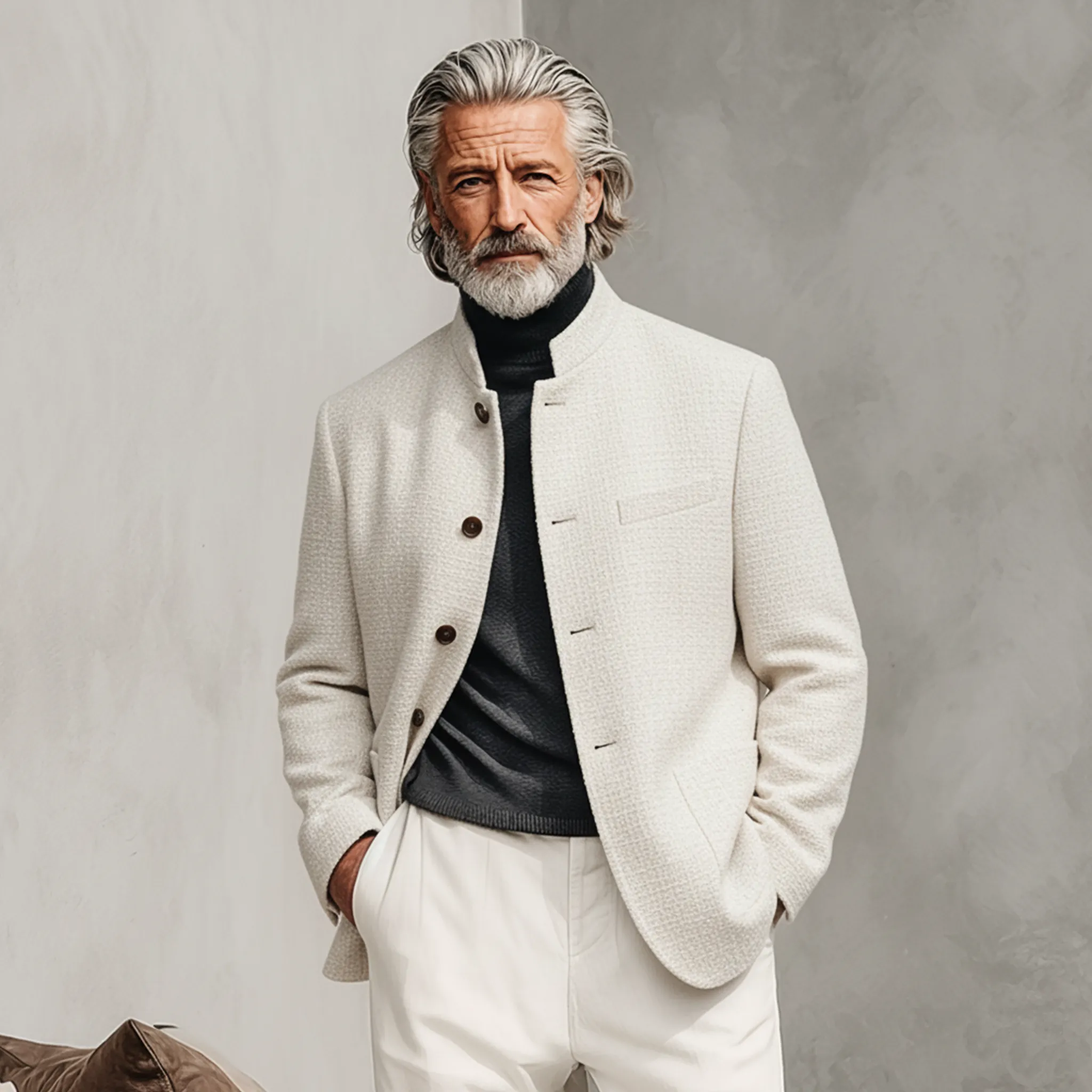 Men's Classic Casual Stand-up Collar Tweed Textured Fabric Jacket MTA0595K5K sold by Manly product image thumbnail 2