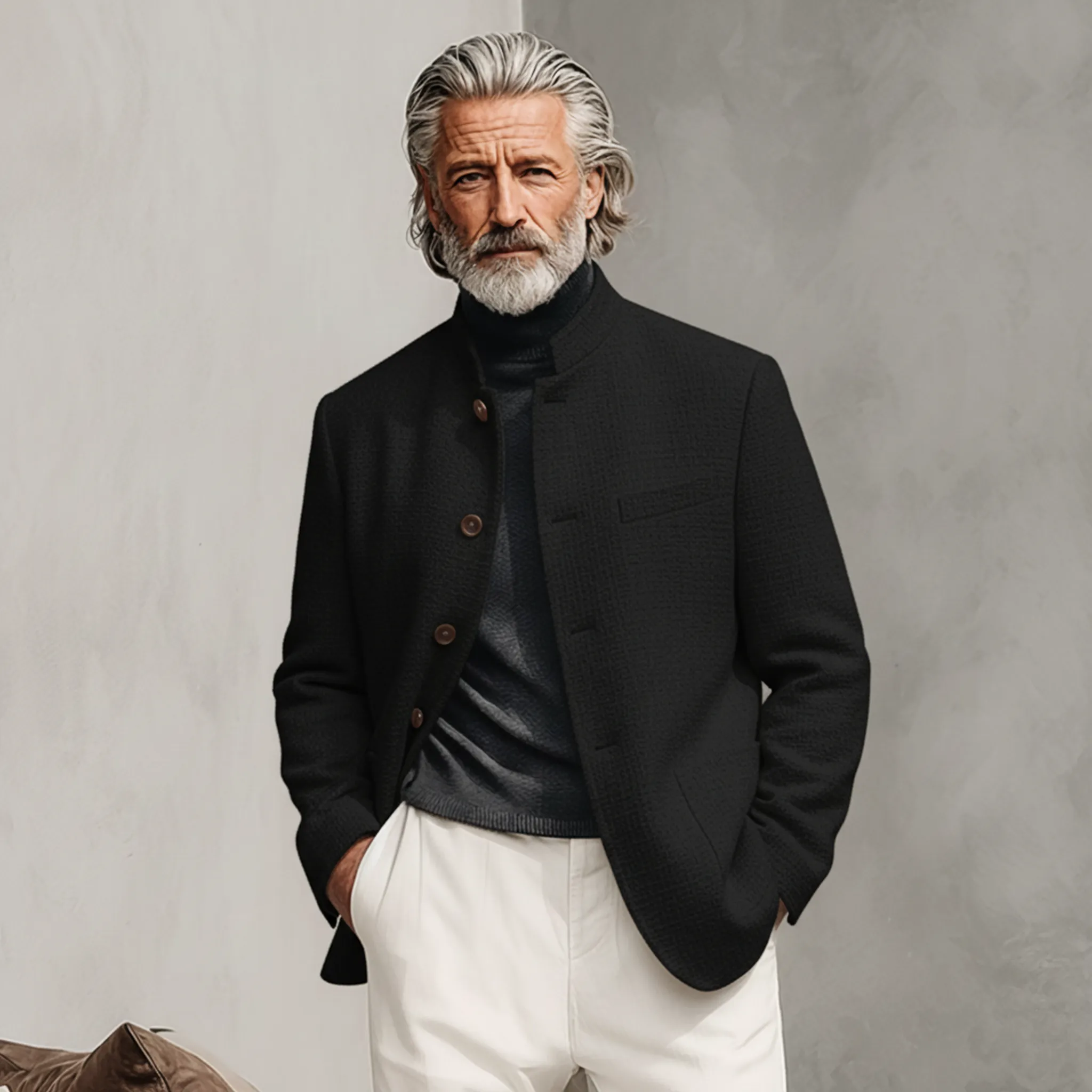 Men's Classic Casual Stand-up Collar Tweed Textured Fabric Jacket MTA0595K5K sold by Manly product image thumbnail 3