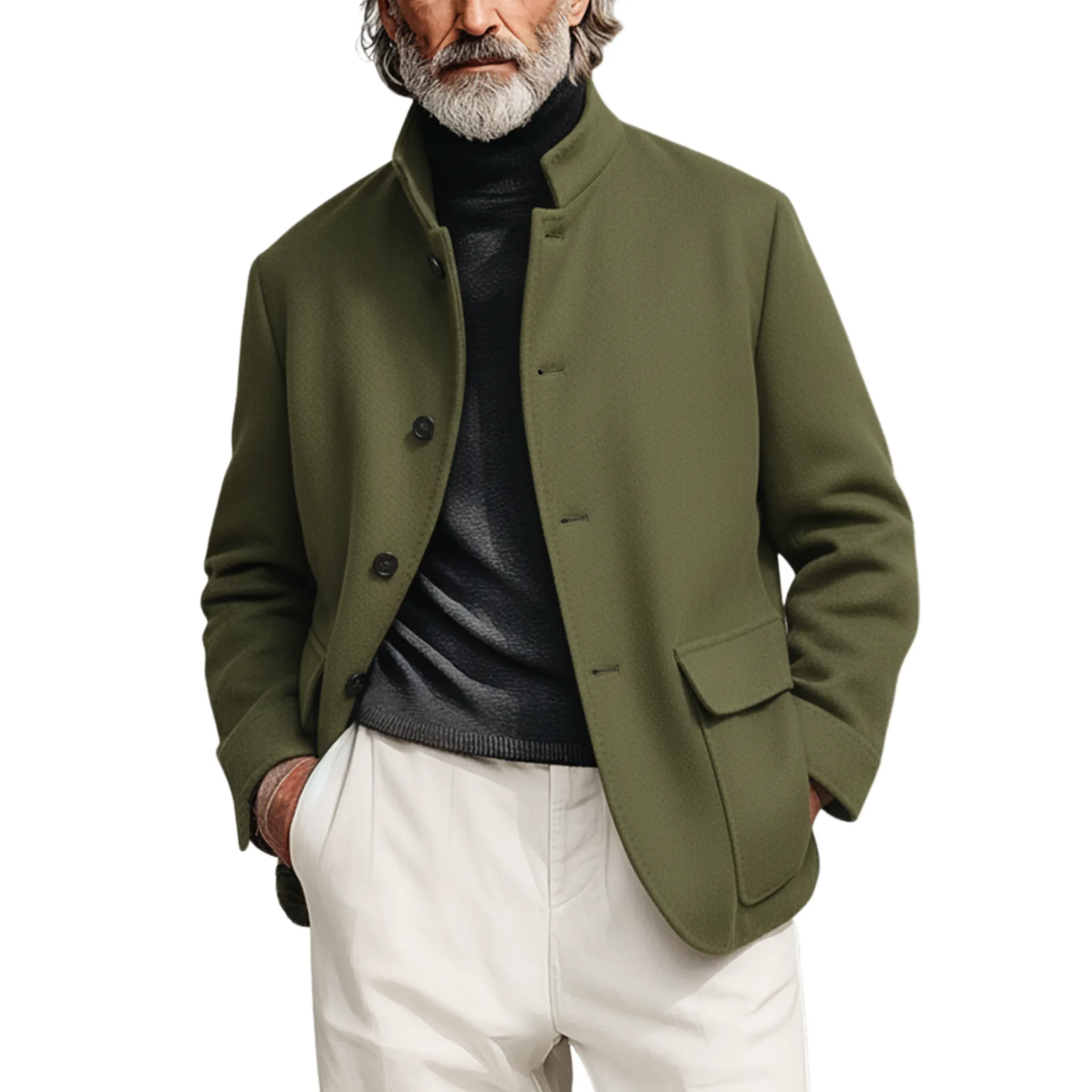 Men's Classic Light Business Stand Collar Faux Wool Jacket MTA0575K0K sold by Manly