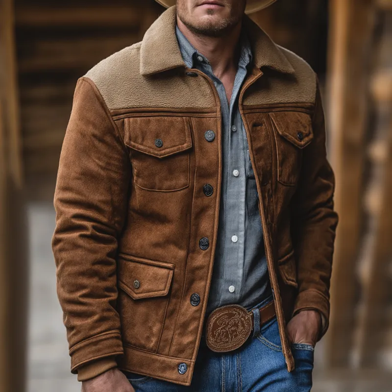 Men's Retro Casual Fleece Patchwork Lapel Button Jacket MTA0449K4TO sold by Manly product image thumbnail 2