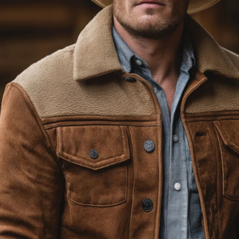 Men's Retro Casual Fleece Patchwork Lapel Button Jacket MTA0449K4TO sold by Manly product image thumbnail 3