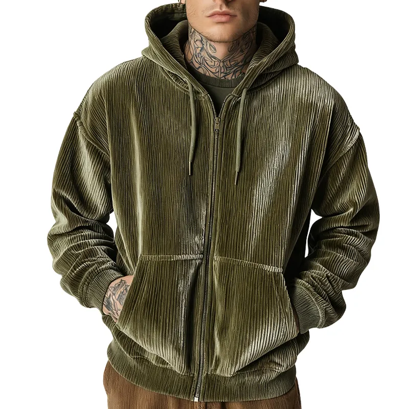 Men's Retro Casual Corduroy Hooded Zip-Up Jacket MTA0453K9TO sold by Manly