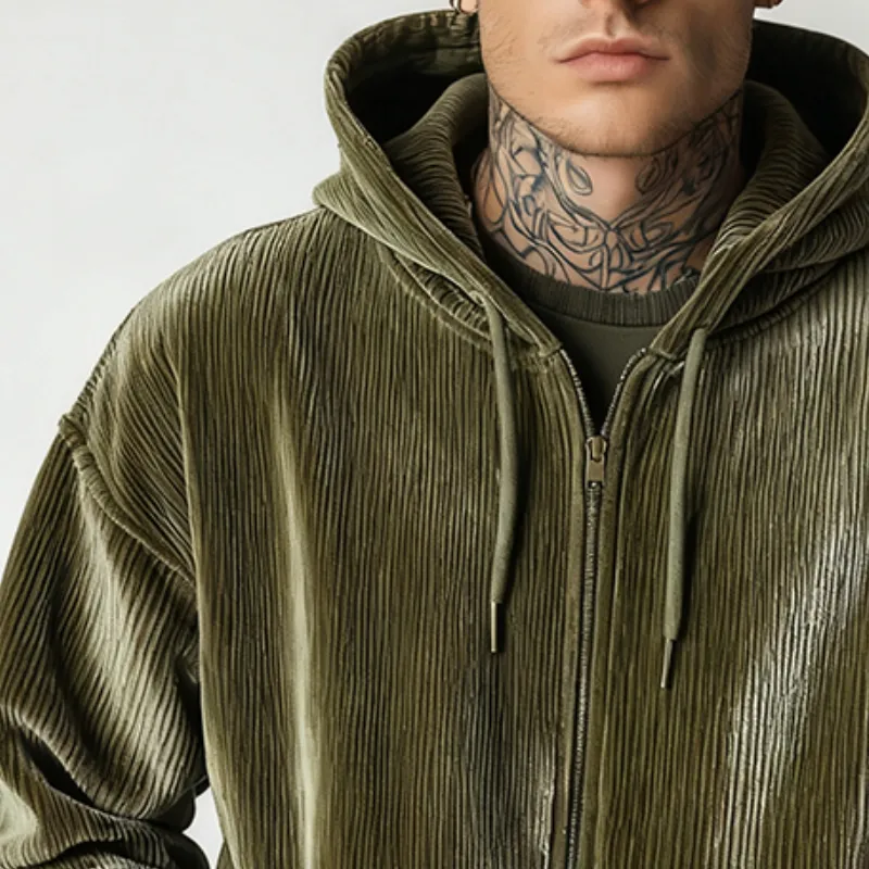 Men's Retro Casual Corduroy Hooded Zip-Up Jacket MTA0453K9TO sold by Manly product image thumbnail 3