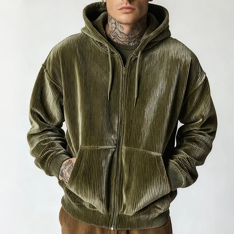 Men's Retro Casual Corduroy Hooded Zip-Up Jacket MTA0453K9TO sold by Manly product image thumbnail 2