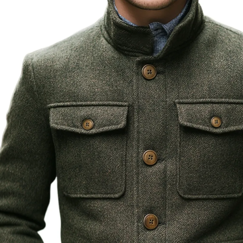Men's Retro Casual Tweed Stand Collar Multi-Pocket Button Jacket MTA0448K4TO sold by Manly product image thumbnail 3