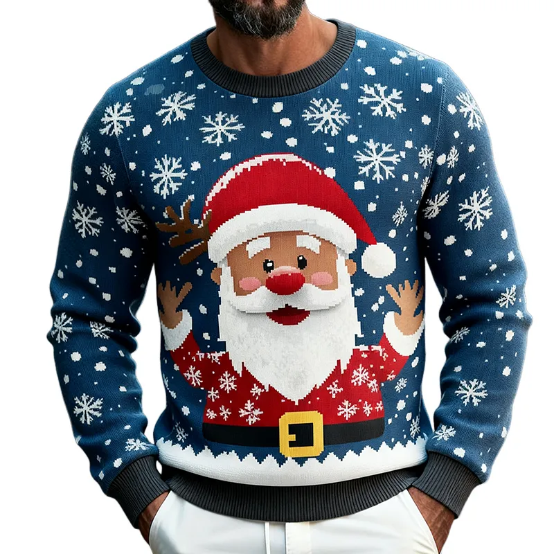 Men's Retro Casual Christmas Print Crew Neck Long Sleeve T-shirt MTA0538K9TO made by Manly