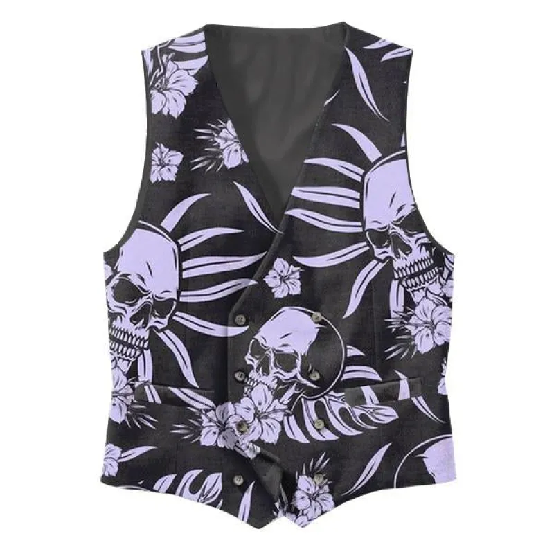 Men's V-Neck Skulls Floral Print Double Breasted Vest 46658425M sold by Manly