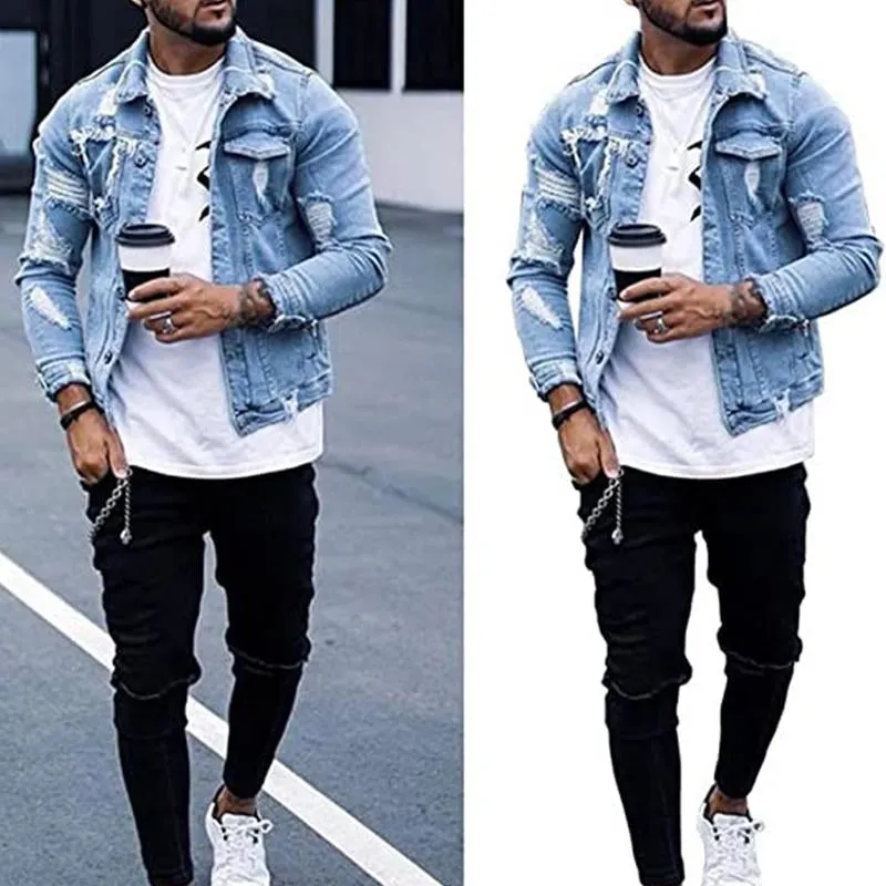 Men's Stylish Lapel Ripped Denim Jacket 72001540M sold by Manly product image thumbnail 2