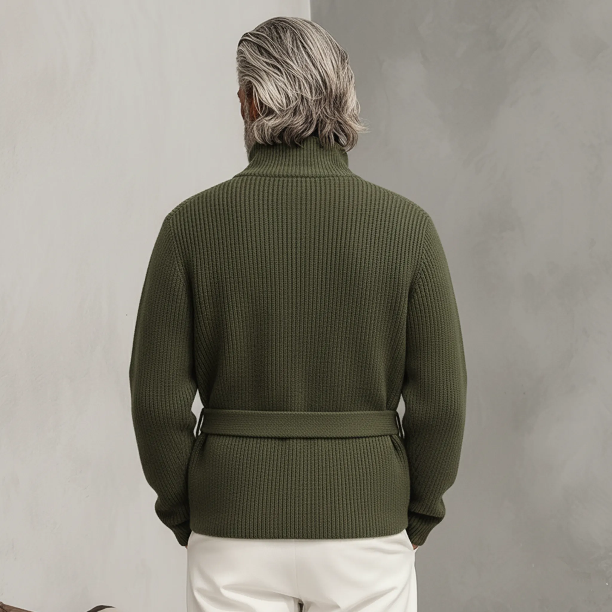 Men's Classic Casual Stand-up Collar Zip-up Knit Cardigan (belt Included) MTA0492K7K sold by Manly product image thumbnail 4