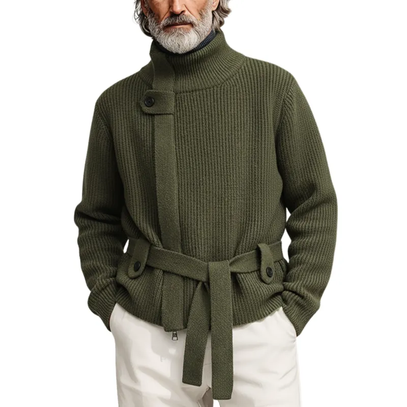 Men's Classic Casual Stand-up Collar Zip-up Knit Cardigan (belt Included) MTA0492K7K sold by Manly