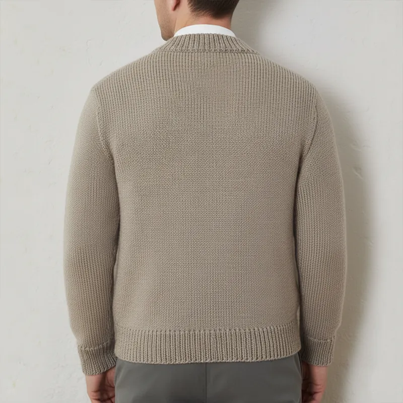 Men's Classic Versatile Khaki Jacquard Zip-up Cardigan MTA0314K9U sold by Manly product image thumbnail 4