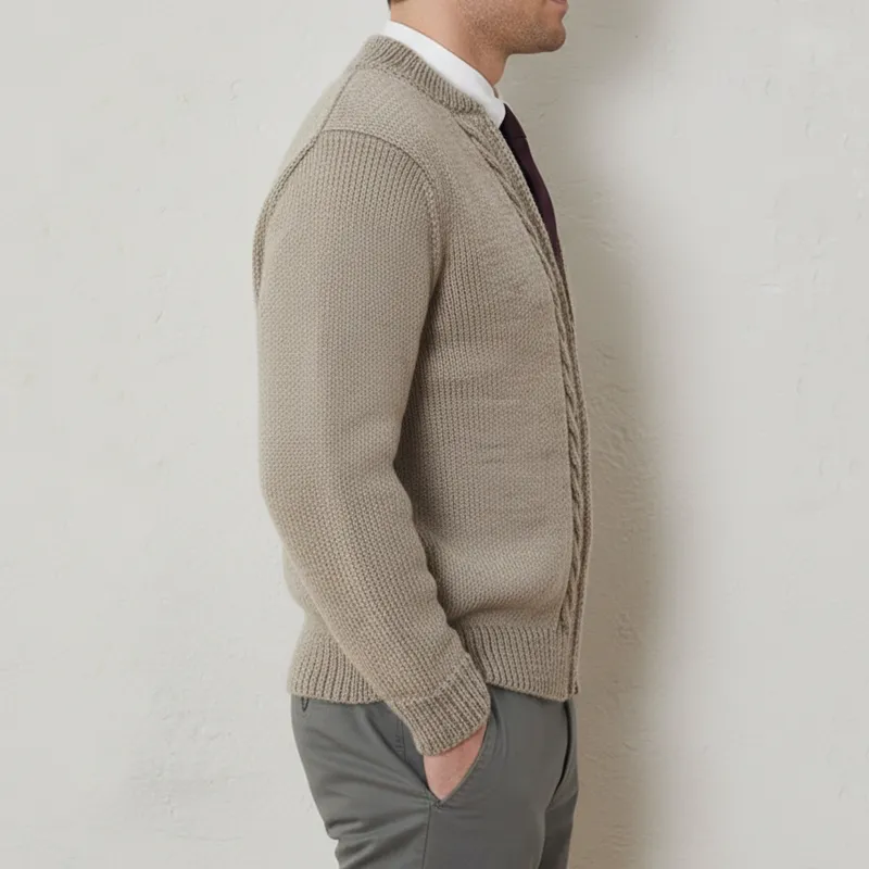 Men's Classic Versatile Khaki Jacquard Zip-up Cardigan MTA0314K9U sold by Manly product image thumbnail 3