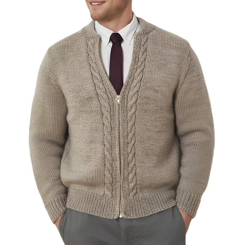 Men's Classic Versatile Khaki Jacquard Zip-up Cardigan MTA0314K9U sold by Manly