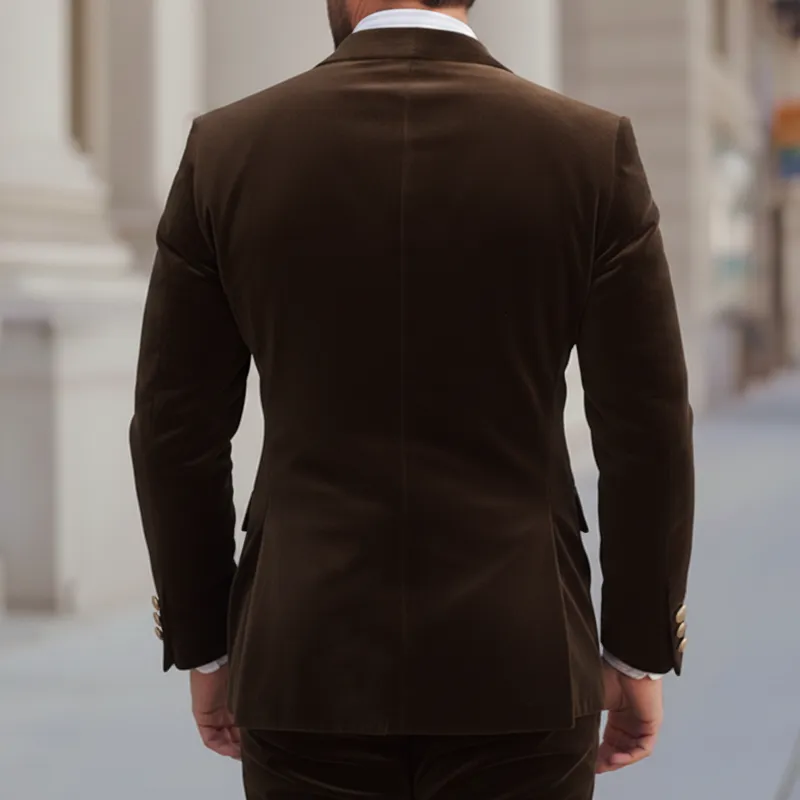 Men's Business Coffee Velvet Double-Breasted Double-Vent Blazer MTA0440K2U sold by Manly product image thumbnail 4