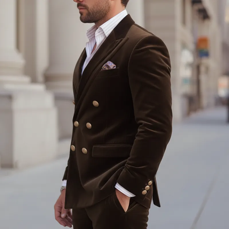 Men's Business Coffee Velvet Double-Breasted Double-Vent Blazer MTA0440K2U sold by Manly product image thumbnail 3