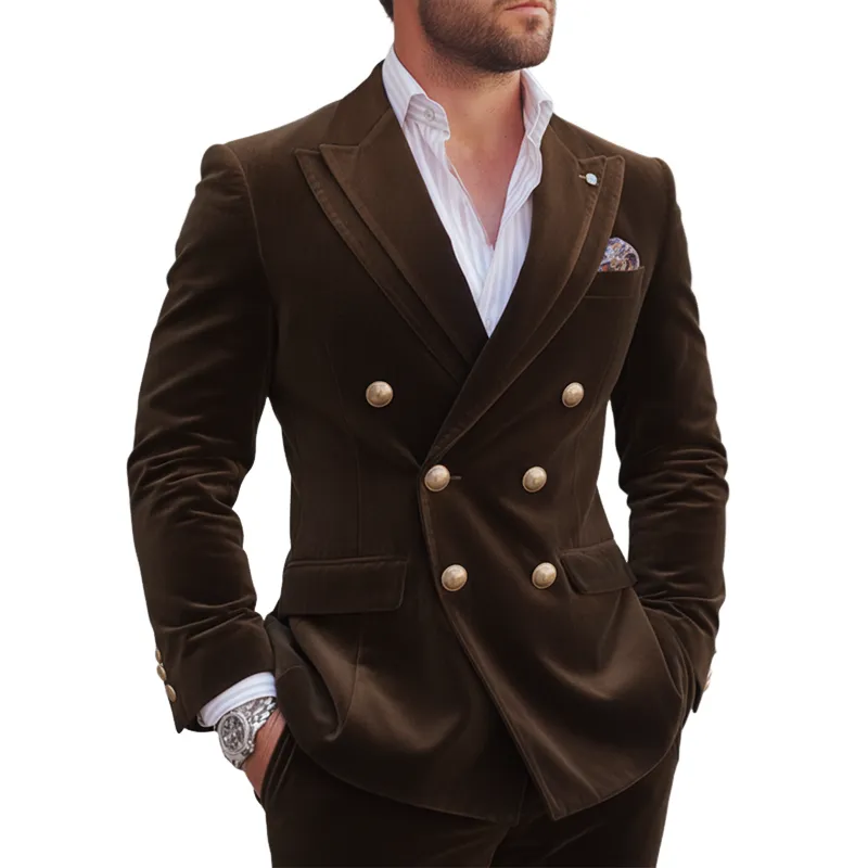 Men's Business Coffee Velvet Double-Breasted Double-Vent Blazer MTA0440K2U sold by Manly