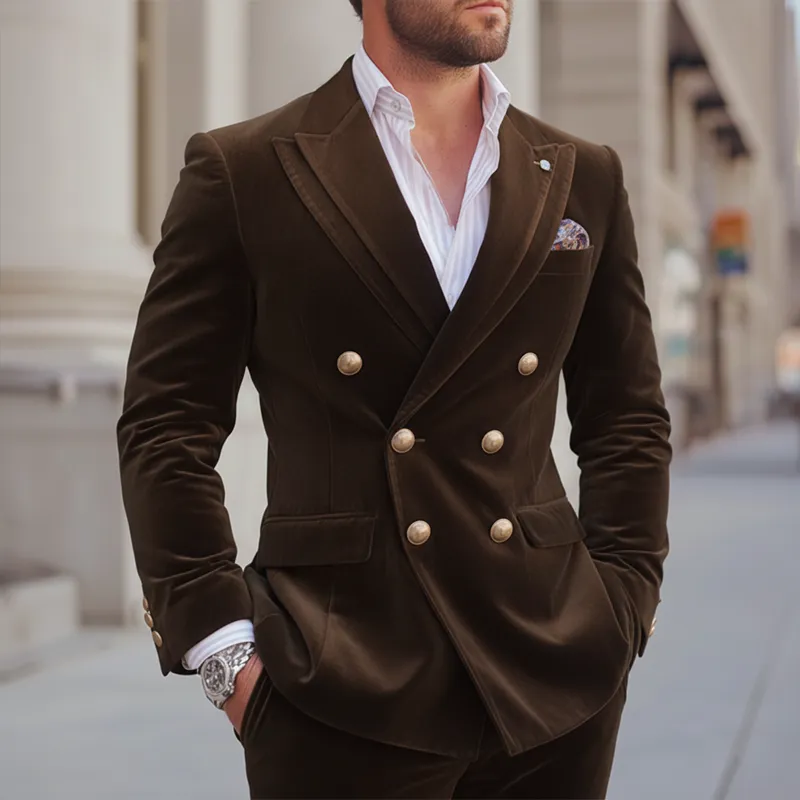 Men's Business Coffee Velvet Double-Breasted Double-Vent Blazer MTA0440K2U sold by Manly product image thumbnail 2