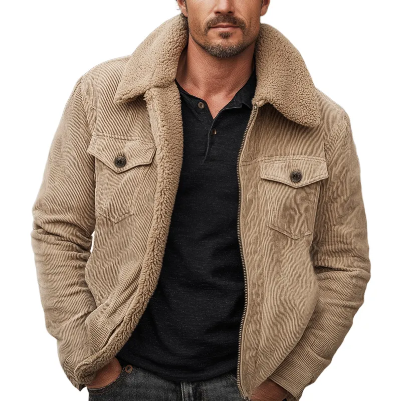Men's Classic Camel Corduroy And Shearling Lining Zip-up Jacket MTA0453K9U sold by Manly