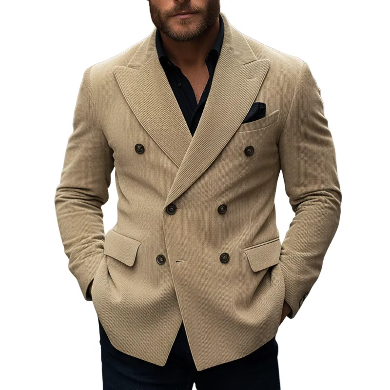 Men's Classic Business Light Khaki Corduroy Double-breasted Double-vent Blazer MTA0495K3U sold by Manly