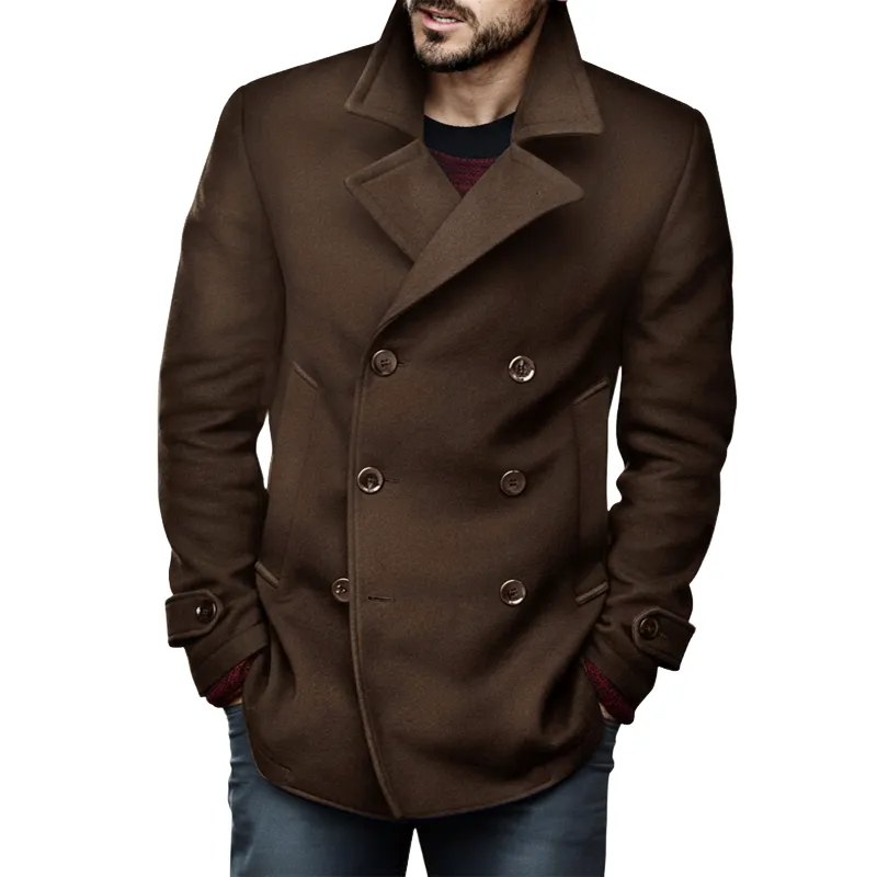 Men's Classic Coffee-colored Double-breasted Faux Wool Short Coat MTA0412K3U sold by Manly