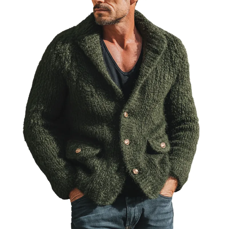 Men's Classic Warm Army Green Button-down Knit Cardigan MTA0199K9U sold by Manly