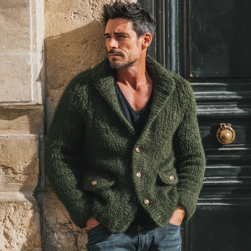 Men's Classic Warm Army Green Button-down Knit Cardigan MTA0199K9U sold by Manly product image thumbnail 2