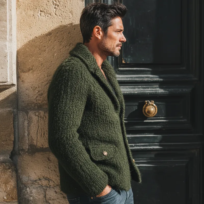 Men's Classic Warm Army Green Button-down Knit Cardigan MTA0199K9U sold by Manly product image thumbnail 3
