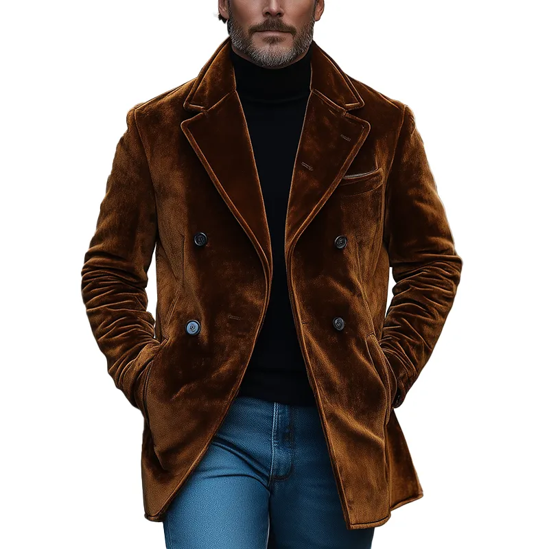 Men's Winter Retro Glossy Velvet Double-Breasted Warm Jacket MTA0442K1P sold by Manly