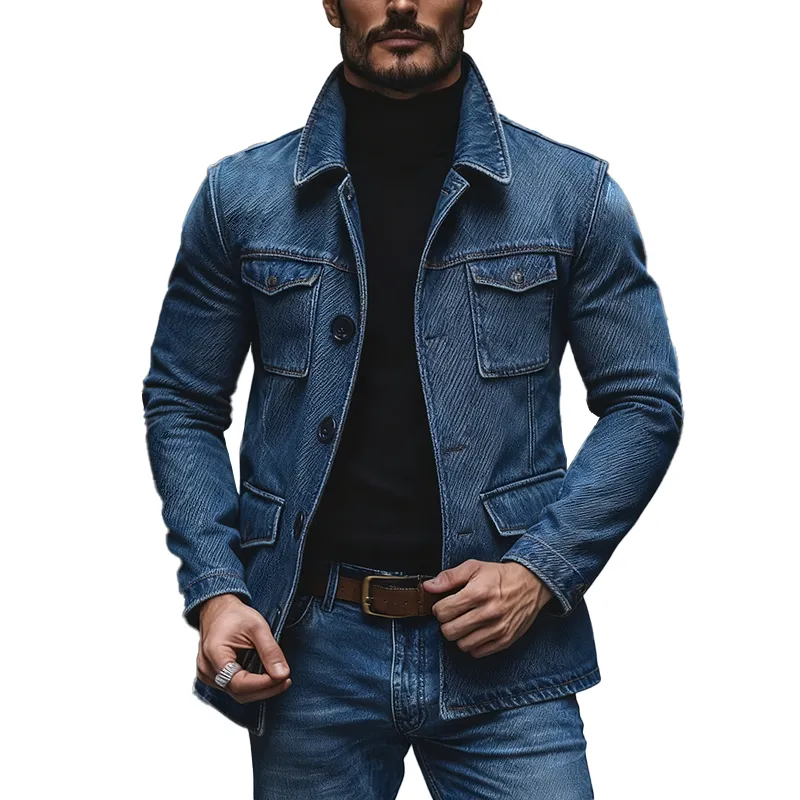 Men's Winter Retro Washed Textured Denim Jacket MTA0464K2P sold by Manly